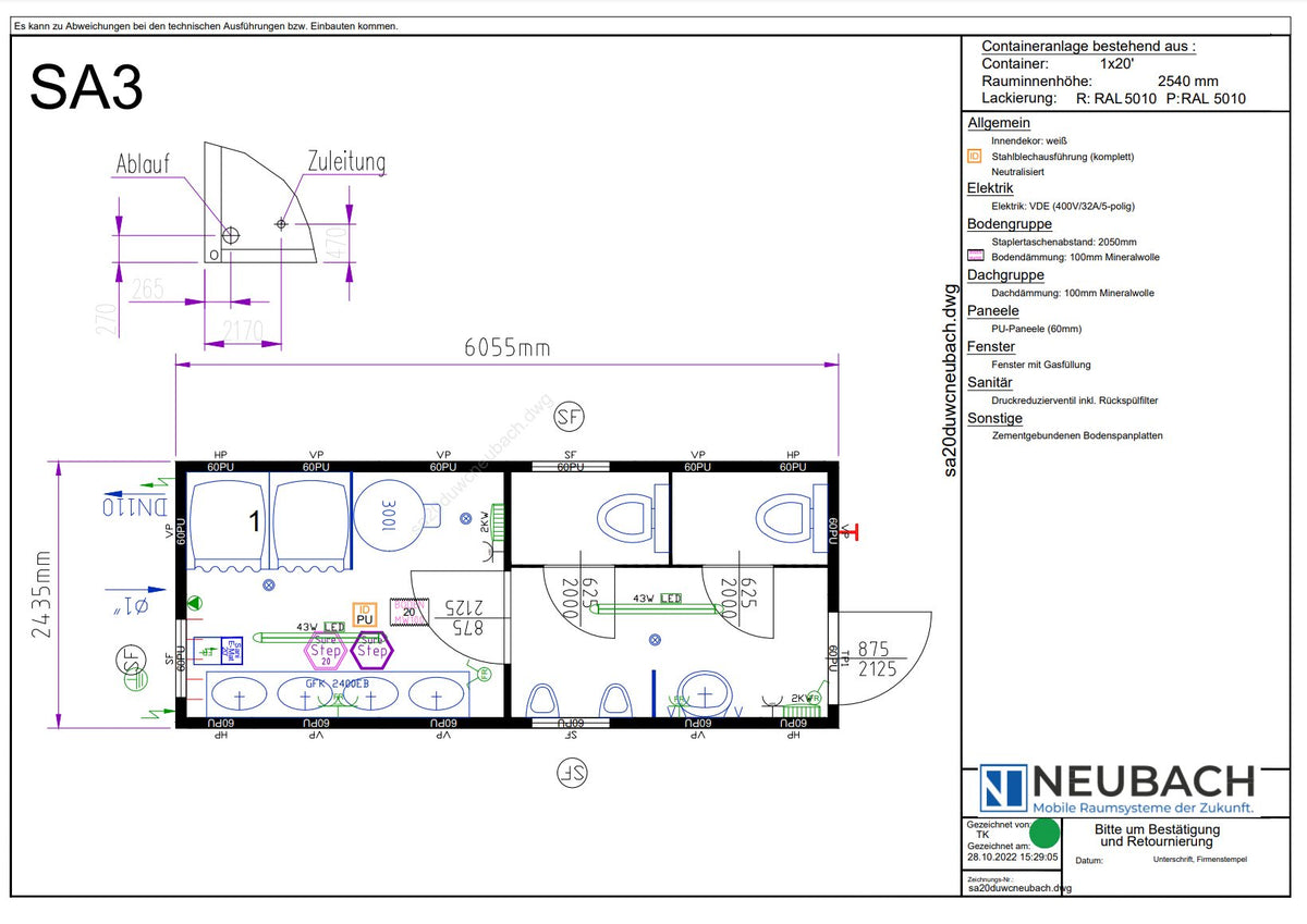 WC / Duschcontainer 20'
