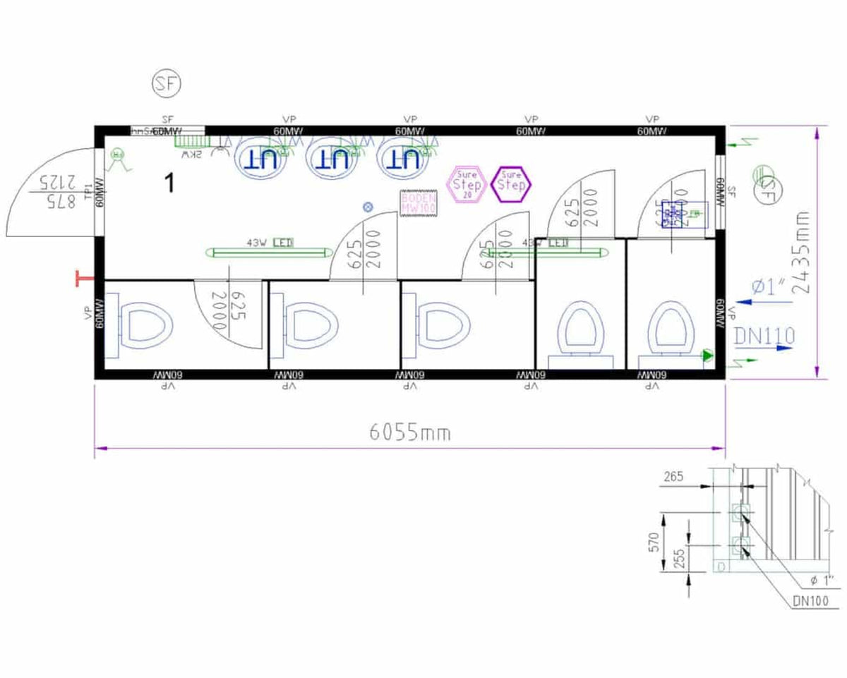 20' Damen WC-Container